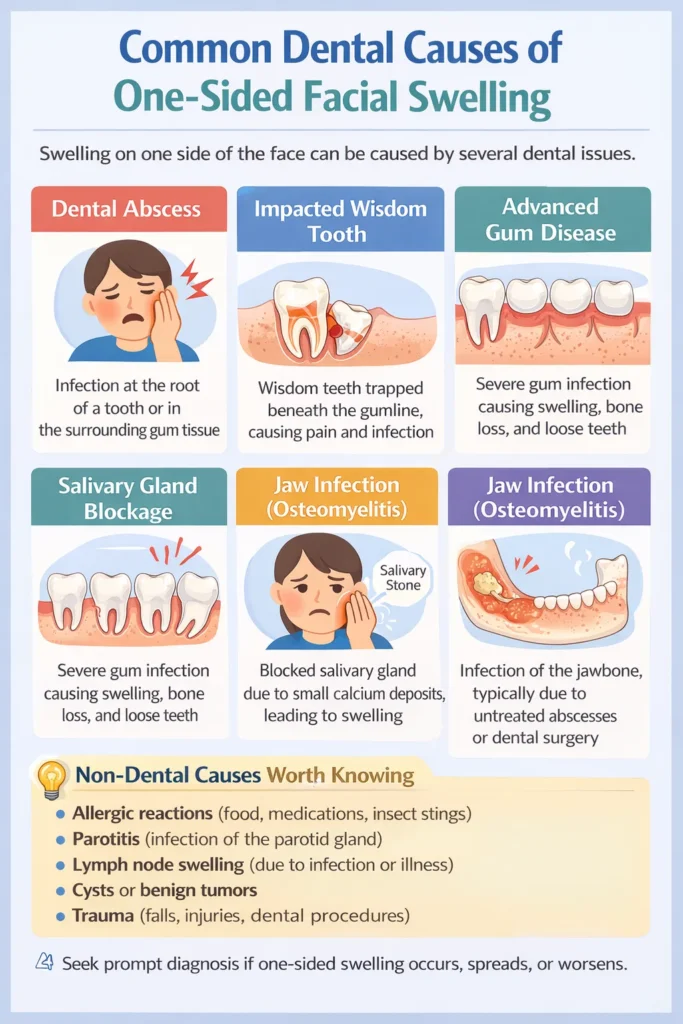 Dental causes of one-sided facial swelling